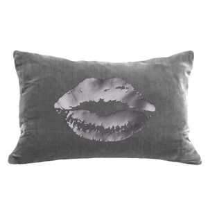 ige design Lips Pillow in Platinum Velvet with Gunmetal Foil